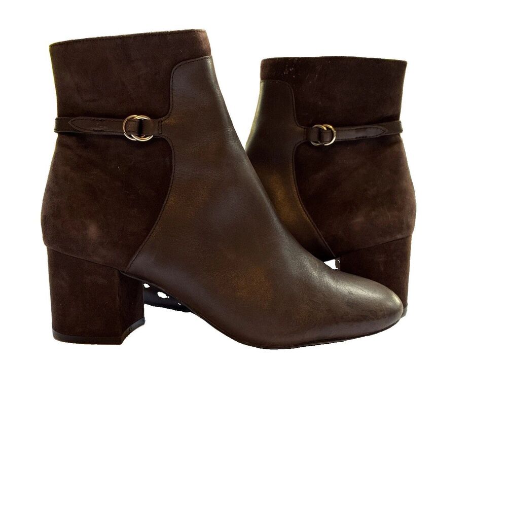 Cole Haan Amalie bootie Sz 7.5 Brown Suede Leather Block Heel Bootie Grandseries